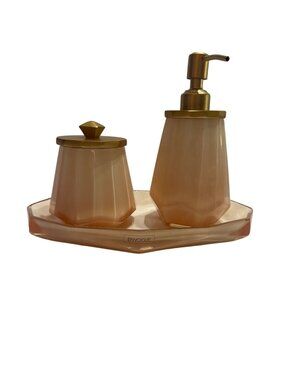 Envogue Peach Gold 3 Piece Bathroom Set Soap Dispenser Tray Storage Jar